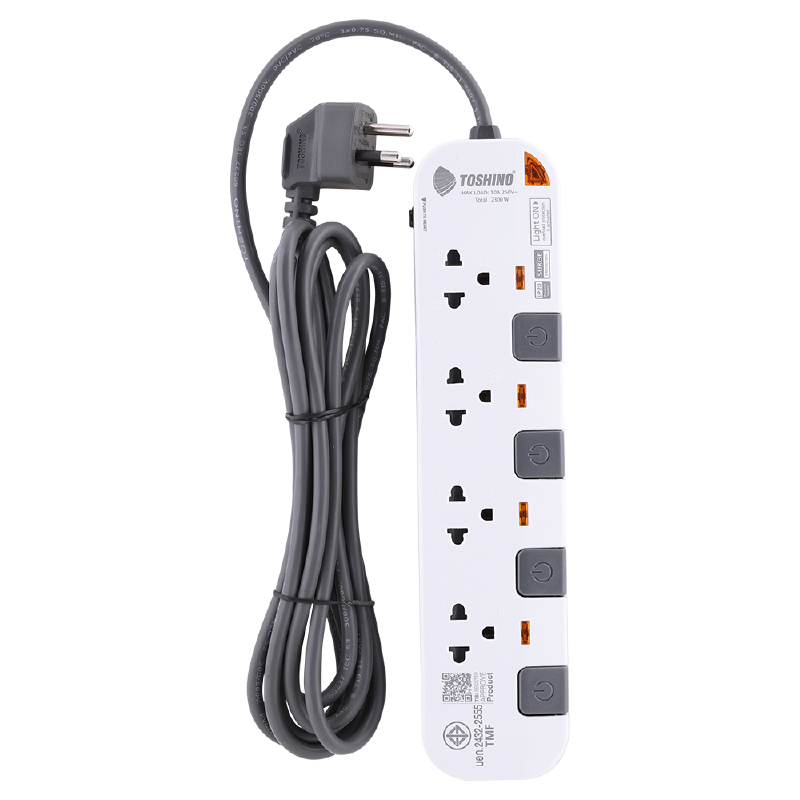 รางปลั๊กไฟ มอก. 4ช่อง 4สวิตช์ 3ม โตชิโน P4375-3M WGS